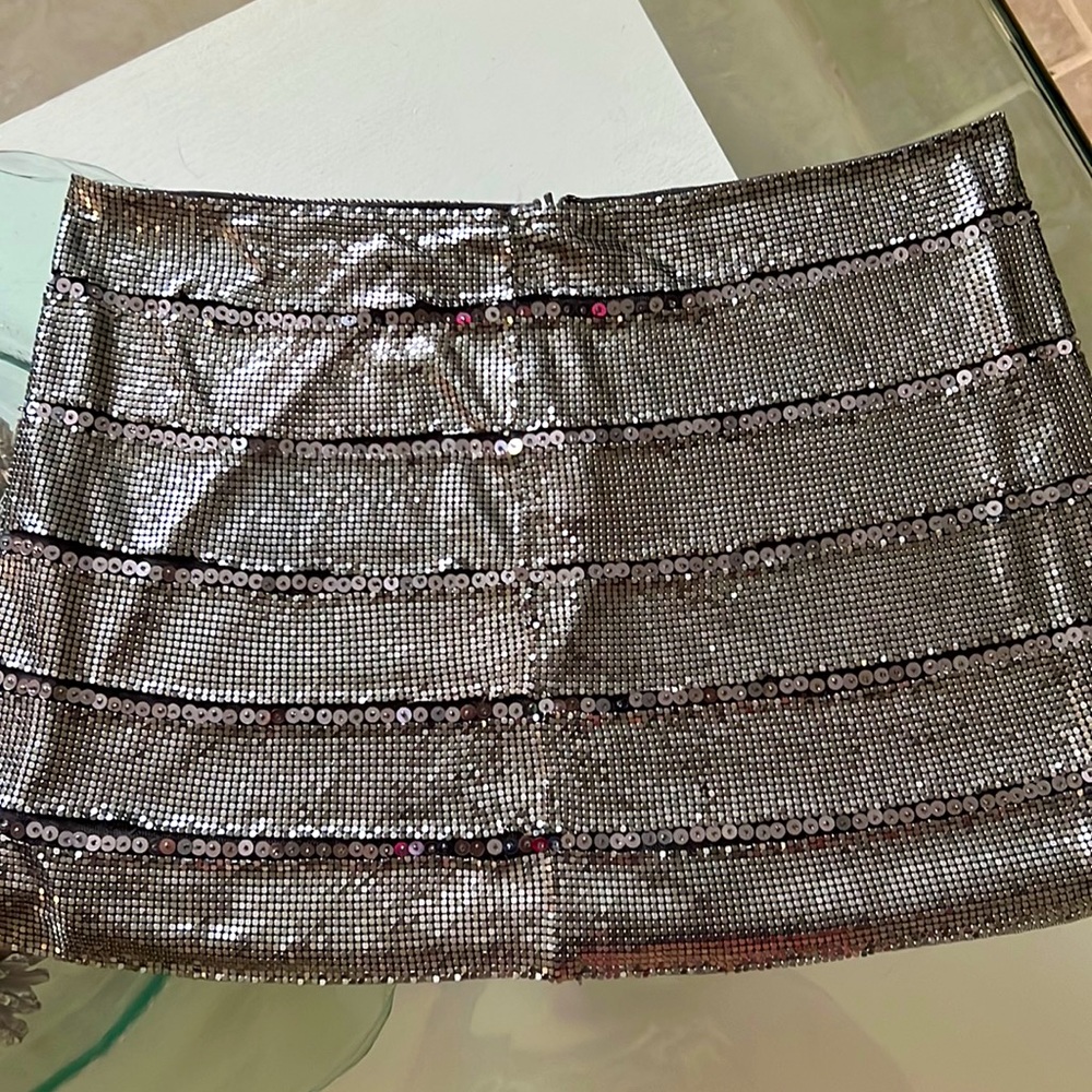Basix metal beaded silver amazing mini skirt